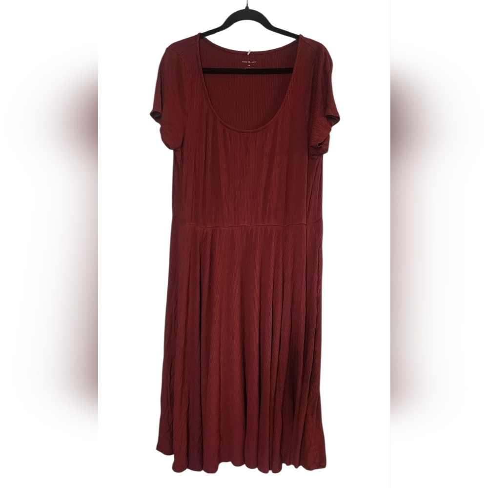 Posh Peanut Burgundy Red Stretchy Swing, Comfy Midi Dress, Pockets, 2X?